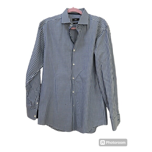 Boss Hugo Boss Slim Fit Easy Iron Blue‎ Plaid Button Up Size 42 - Picture 1 of 8